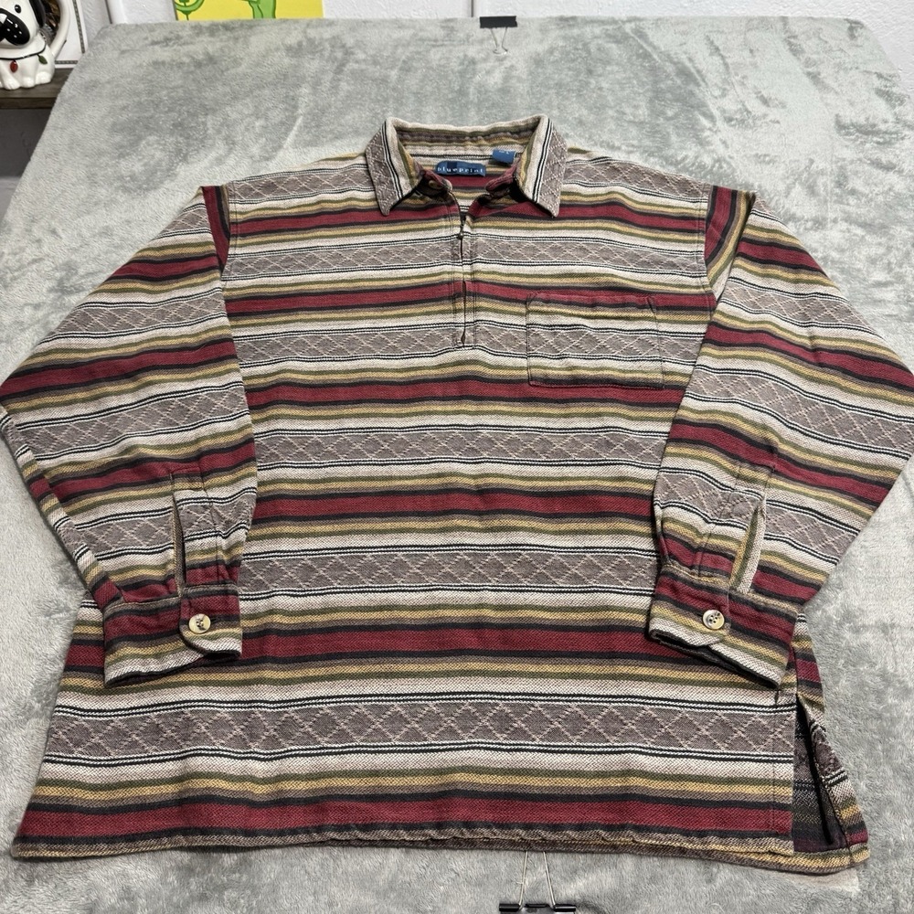VTG 90s Blueprint 3D Knit Longsleeve 1/4 Zip Shirt Mens L Retro Indie Western